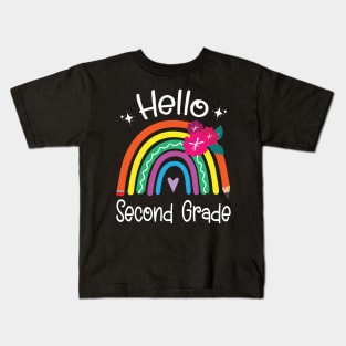 Hearts Pencil Rainbow Student Back School Hello Second Grade Kids T-Shirt